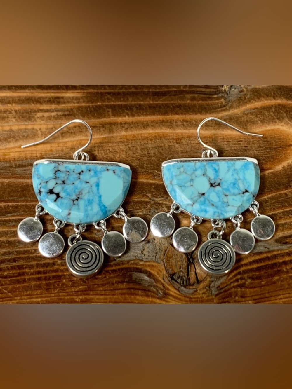 RLM SOHO Robert Lee Morris Designer Turquoise Modernist Silver Tone Earrings - Picture 6 of 7